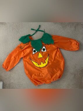 Kids Orange Pumpkin Costume with Green Collar